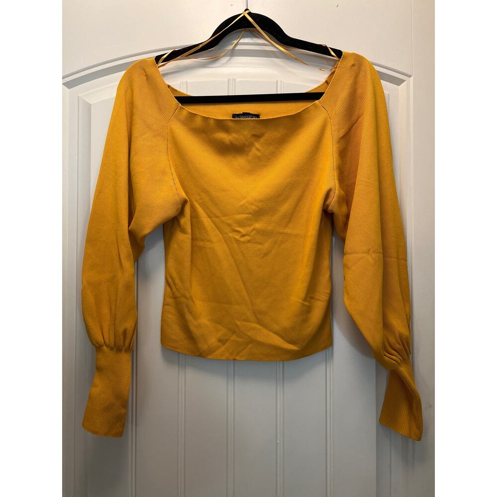 NWT Topshop Women’s Long Sleeve Off Shoulder Ribbed Cropped Top Size 6 Yellow